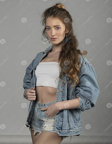 Young Woman Casual Outfit Posing Stock Image - Image of cheerful ...