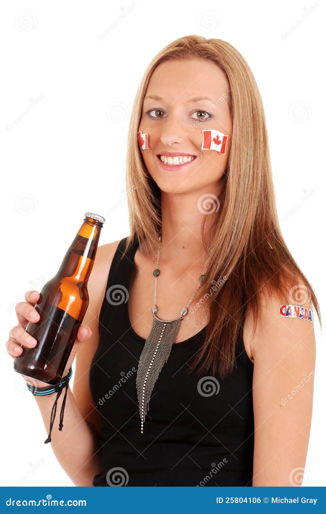 Young Woman Celebrating Canada Day with Beer Stock Photo Image of