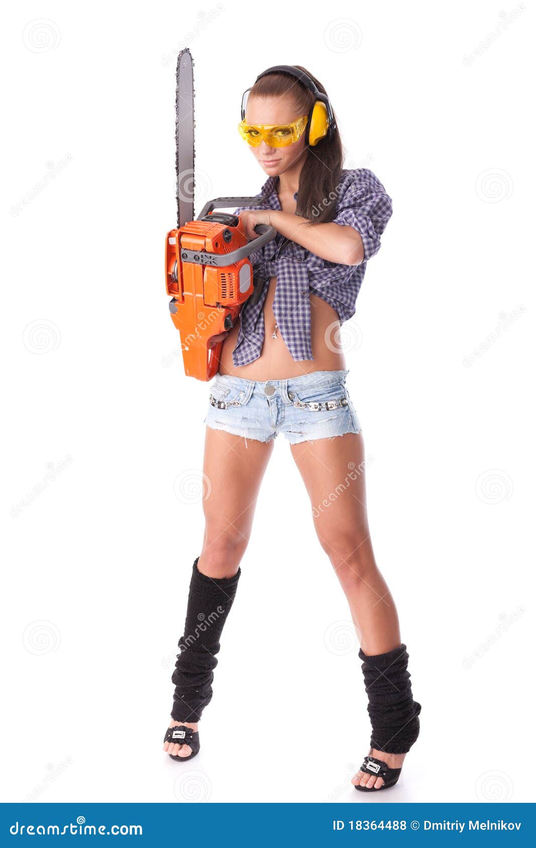 Young Woman with a Chainsaw Stock Photo Image of equipment, construction 18364488