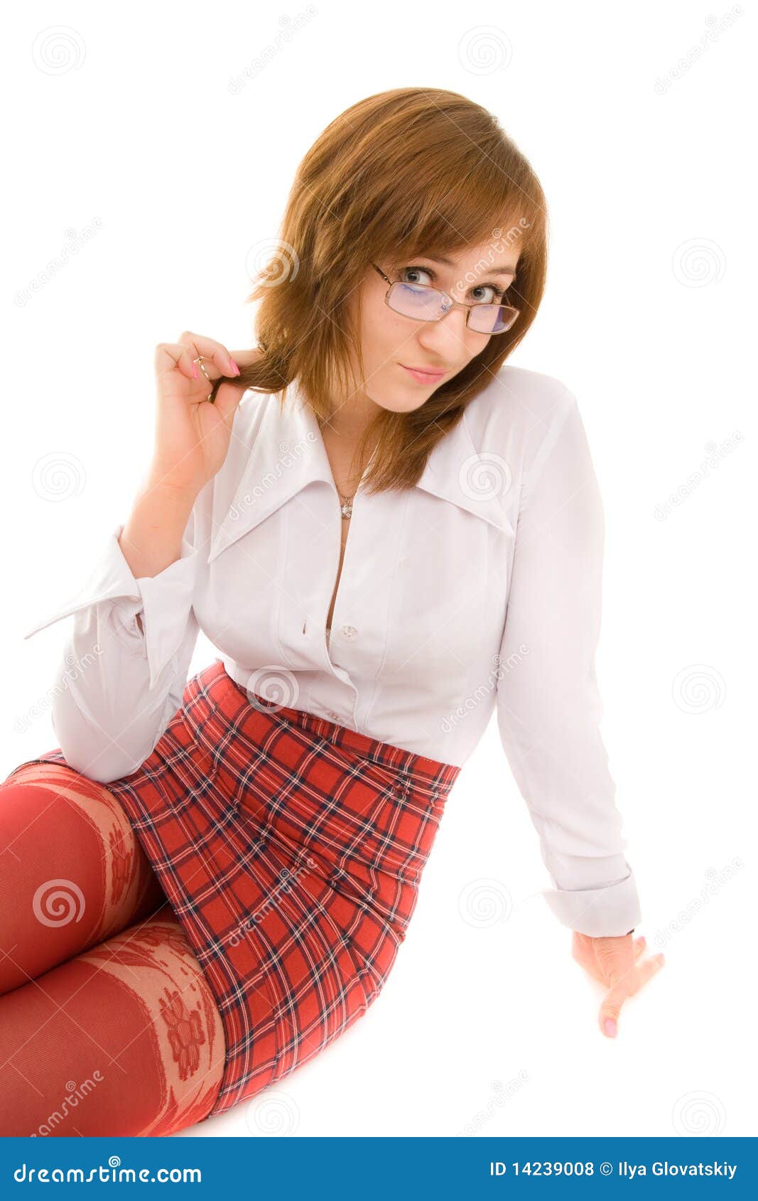 Young Woman in Checkered Skirt Stock Photo Image of attractive, girl