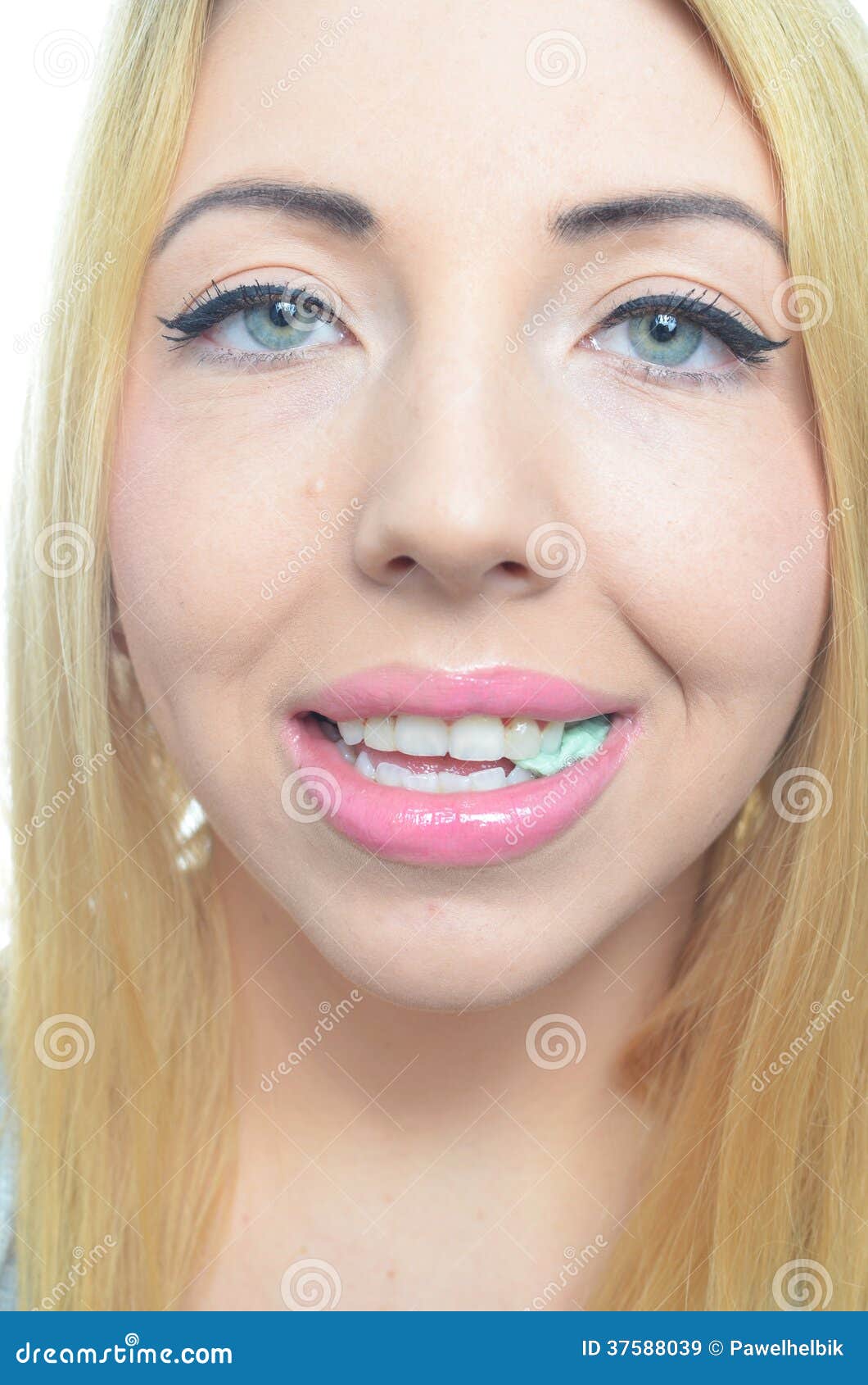 Young woman chewing gum stock image. Image of cute, smile 37588039