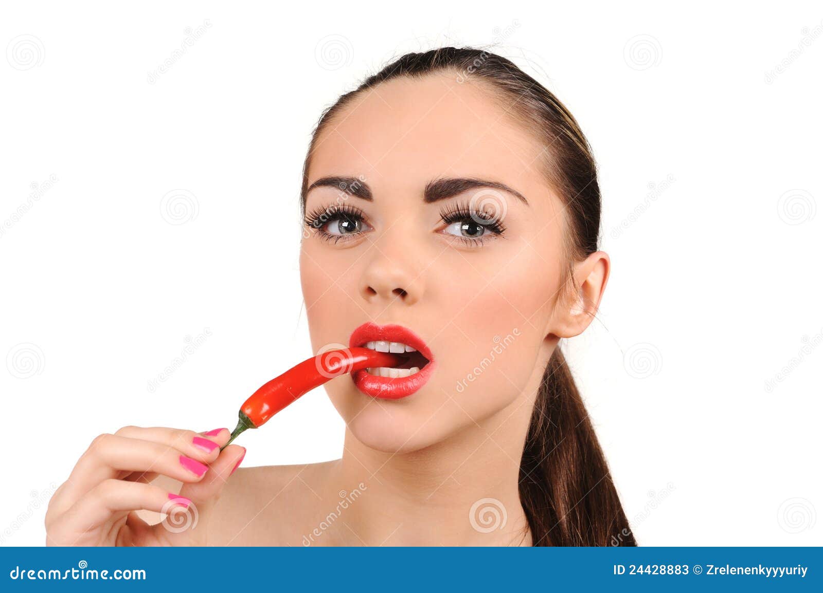 Young Woman with Chili Pepper Stock Image Image of capsicum