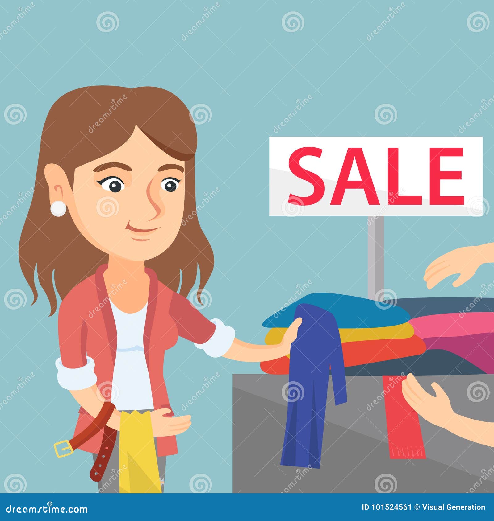 Young Woman Choosing Clothes in the Shop on Sale. Stock Vector ...