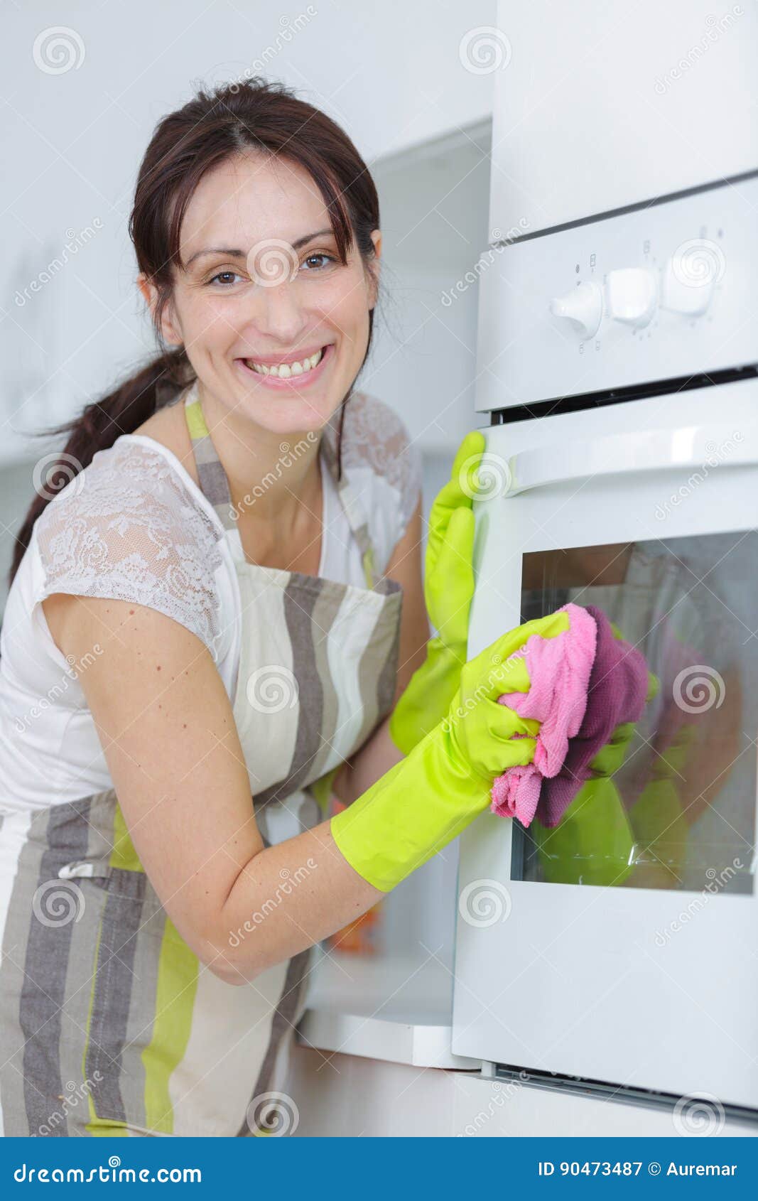 Young Woman Cleaning Oven with Sponge Stock Image Image of open, dust