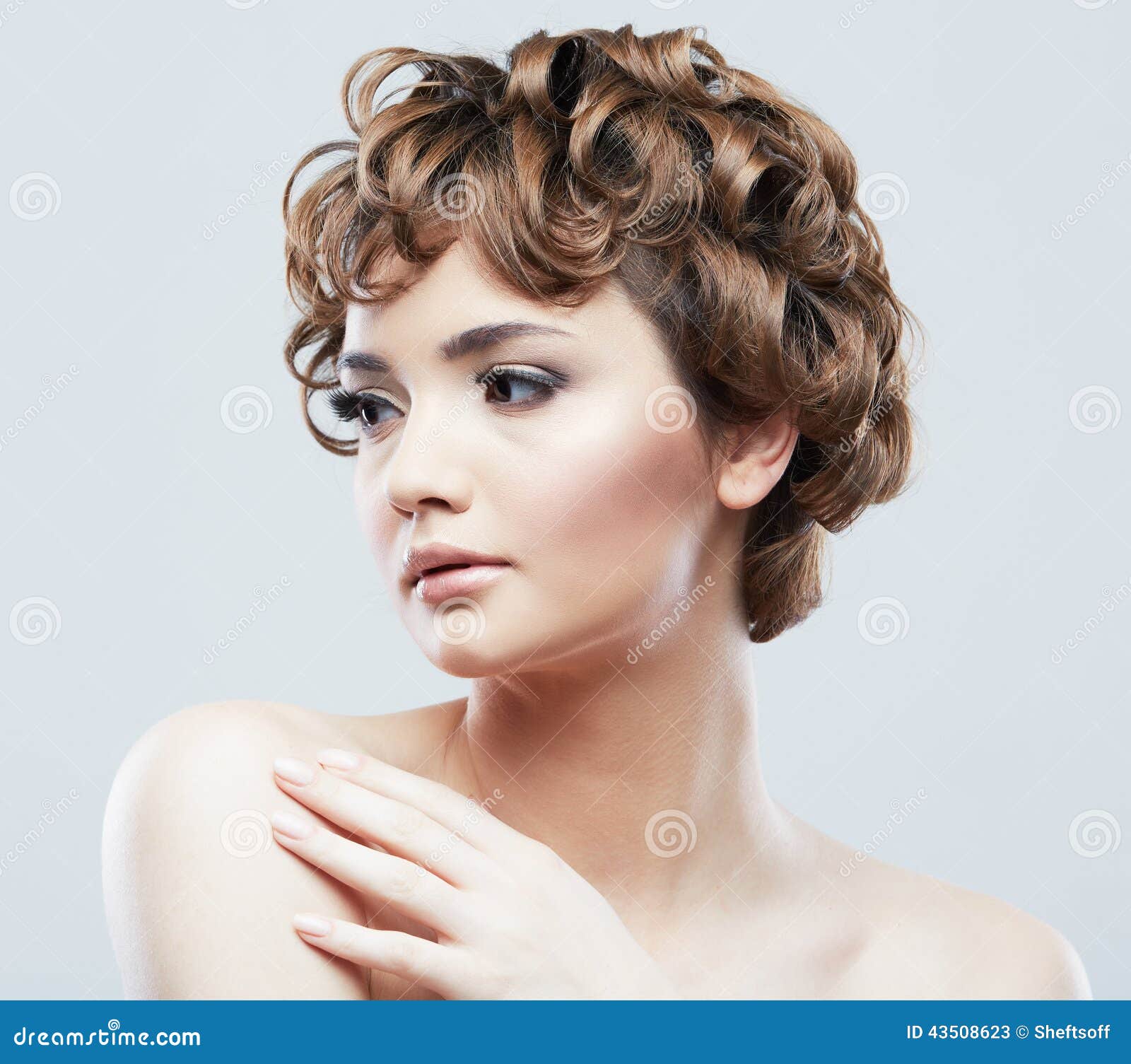 Young Woman Close Up Face Beauty Portrait.Short Ha Stock ...