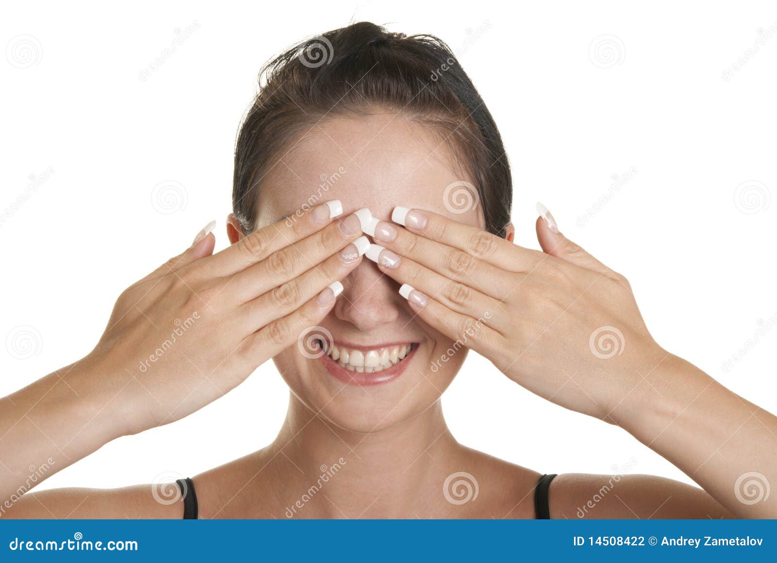 Young Woman Closes Eyes Palms Stock Photo Image of female, emote