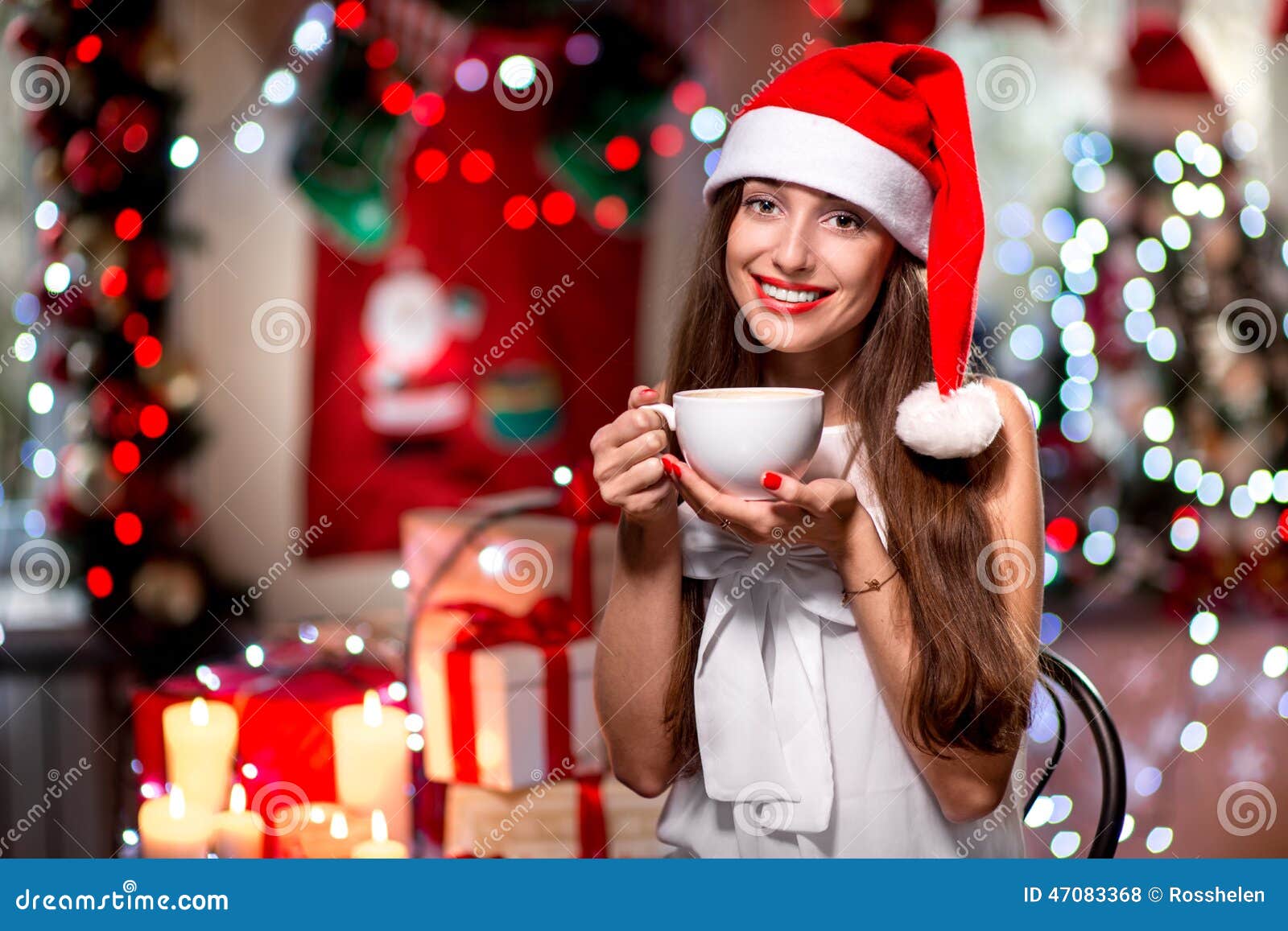 Young Woman with Coffee Cup on Christmas Stock Photo - Image of holiday ...