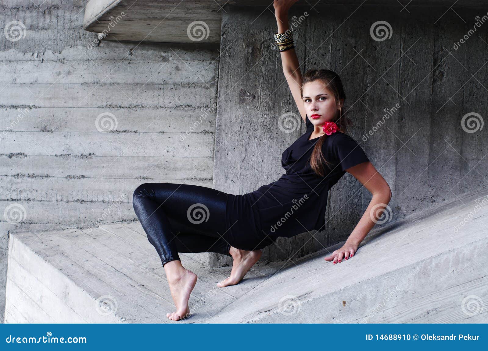 Young Woman in Concrete Trap Stock Photo Image of bracelet,