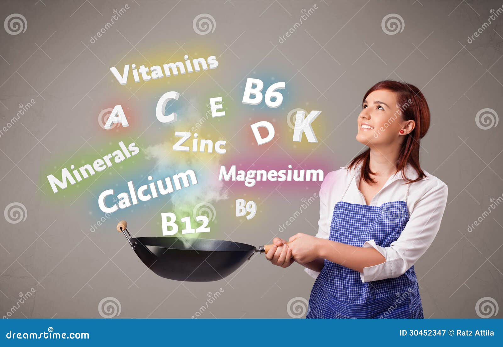 young woman cooking vitamins and minerals