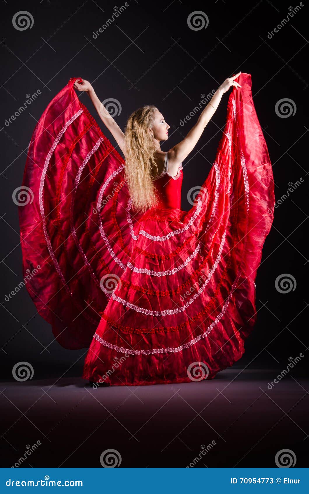 Young Woman Dancing in Red Dress Stock Image Image of beautiful