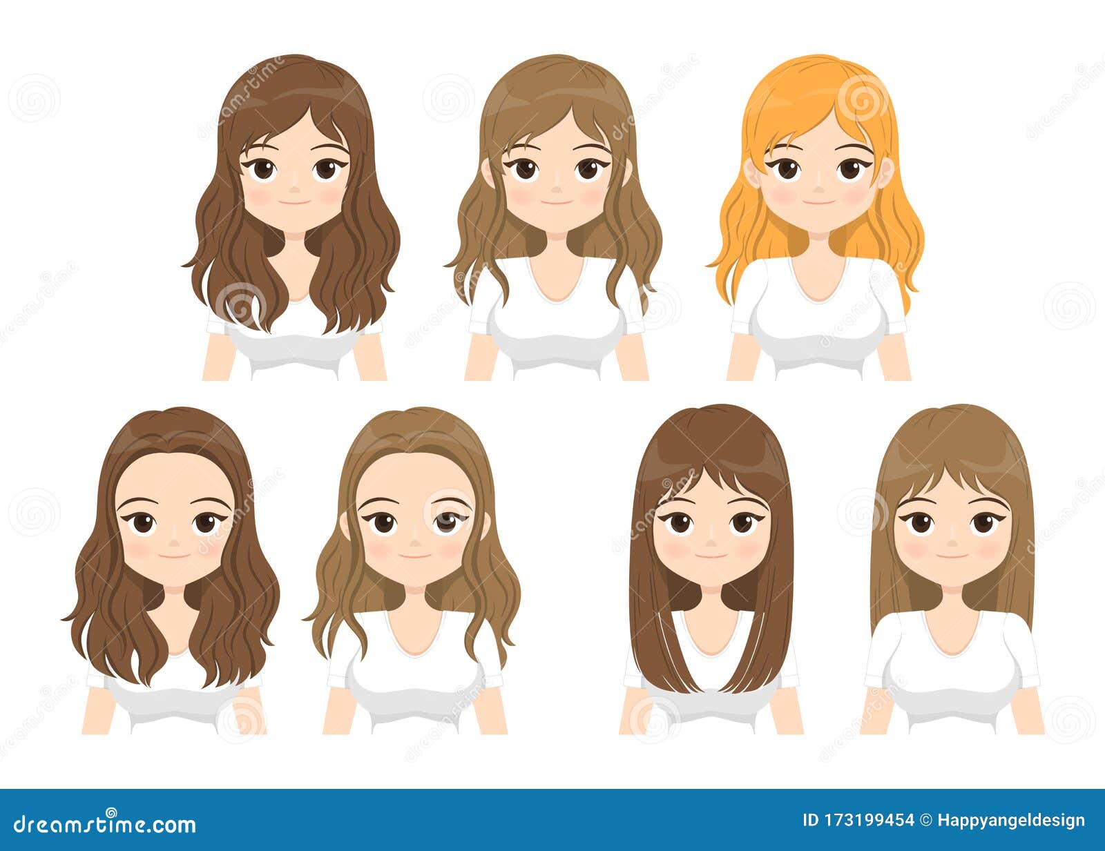 Young Woman with Different Hair Styles Isolated on White Background