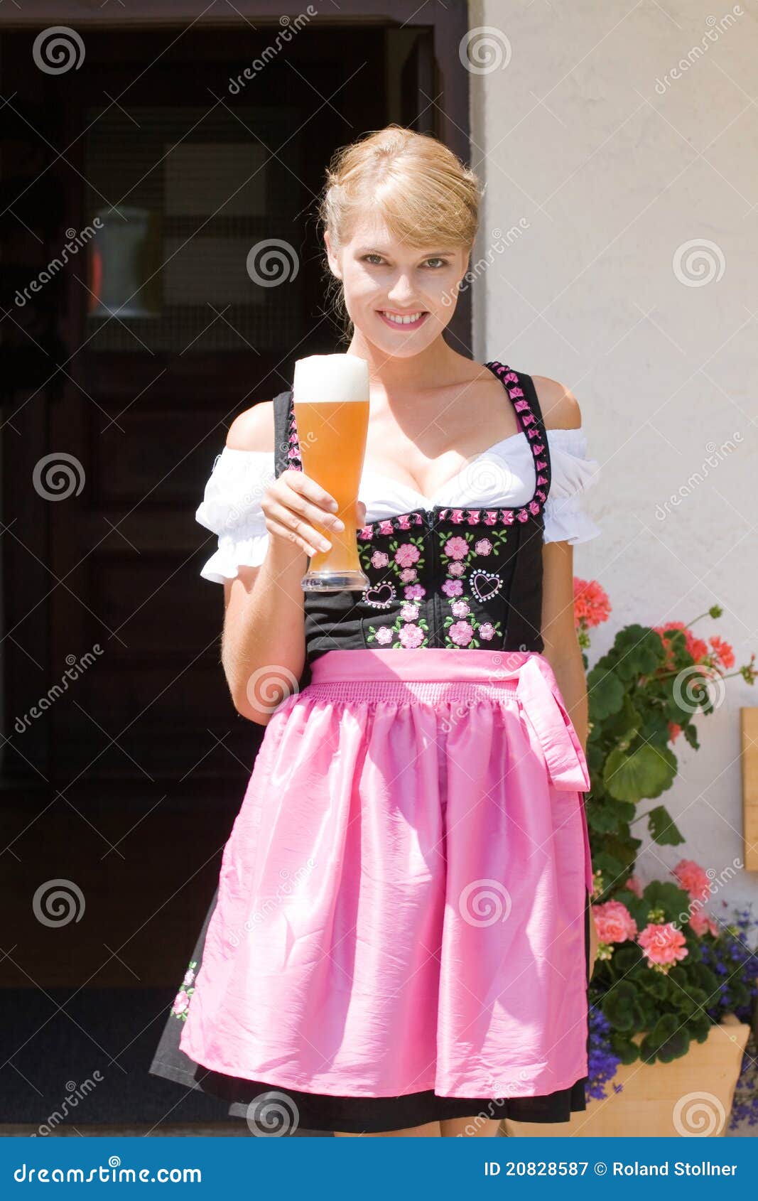 Young Woman in Dirndl with White Beer Stock Image - Image of ...