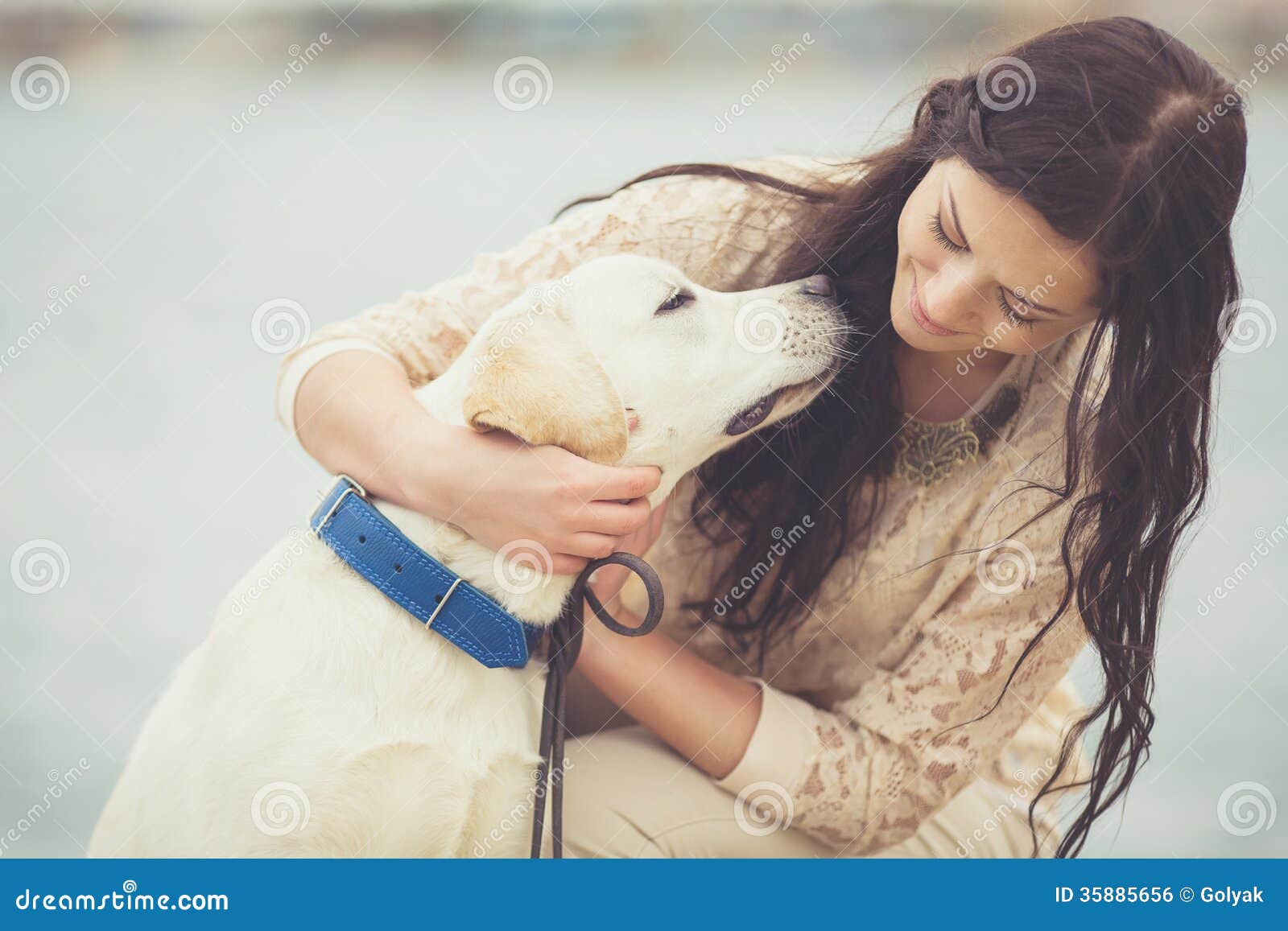 Young Woman, Dog Labrador Royalty Free Stock Image - Image: 35885656