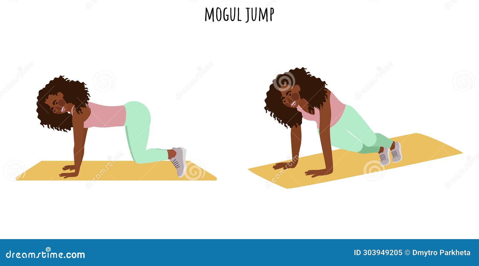 Young Woman Doing Mogul Jump Exercise Stock Illustration - Illustration of  training, strength: 303949205