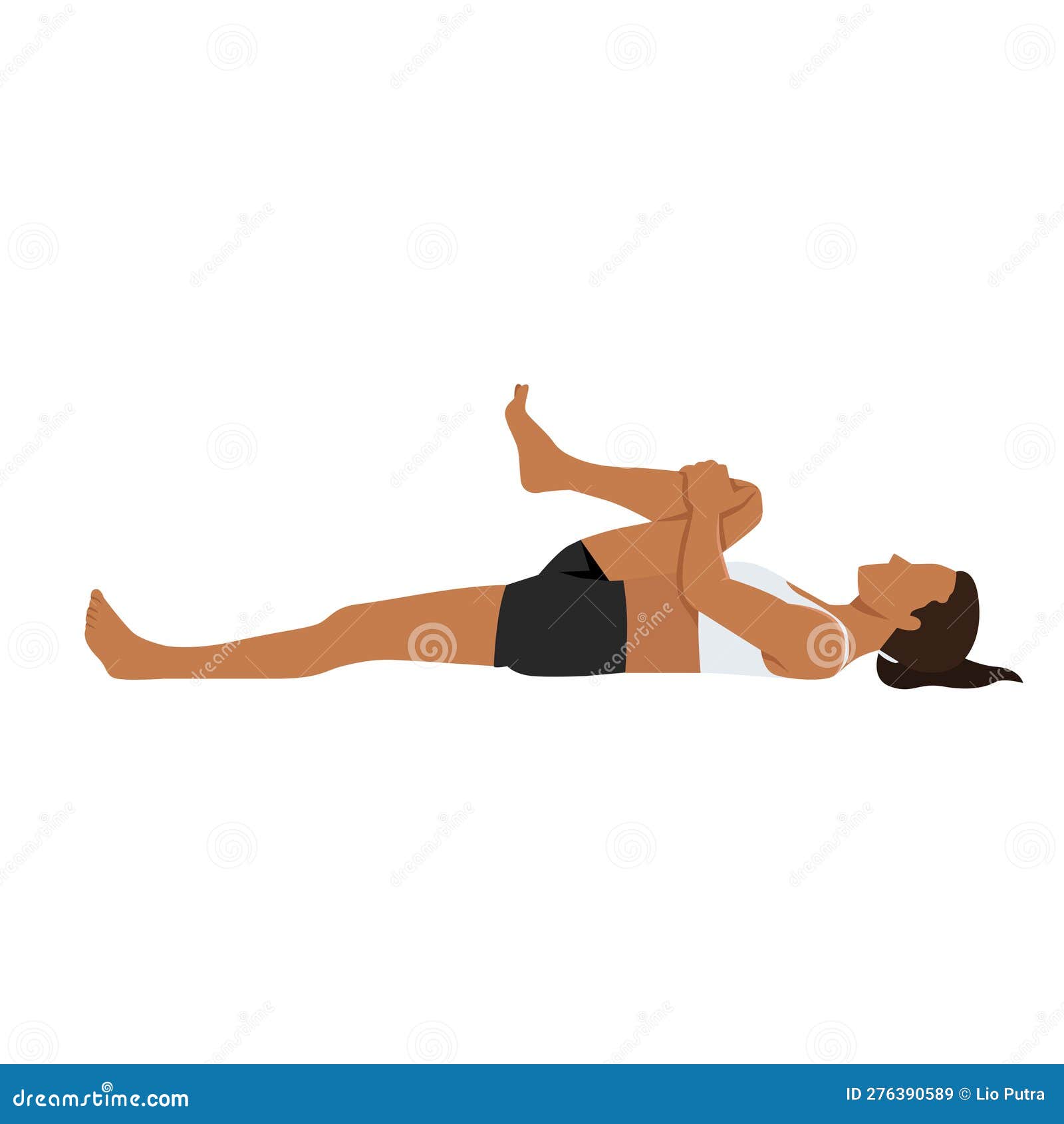 Man Doing Prone Hamstring Stretch Or Laying Hamstring Stretch. Vector