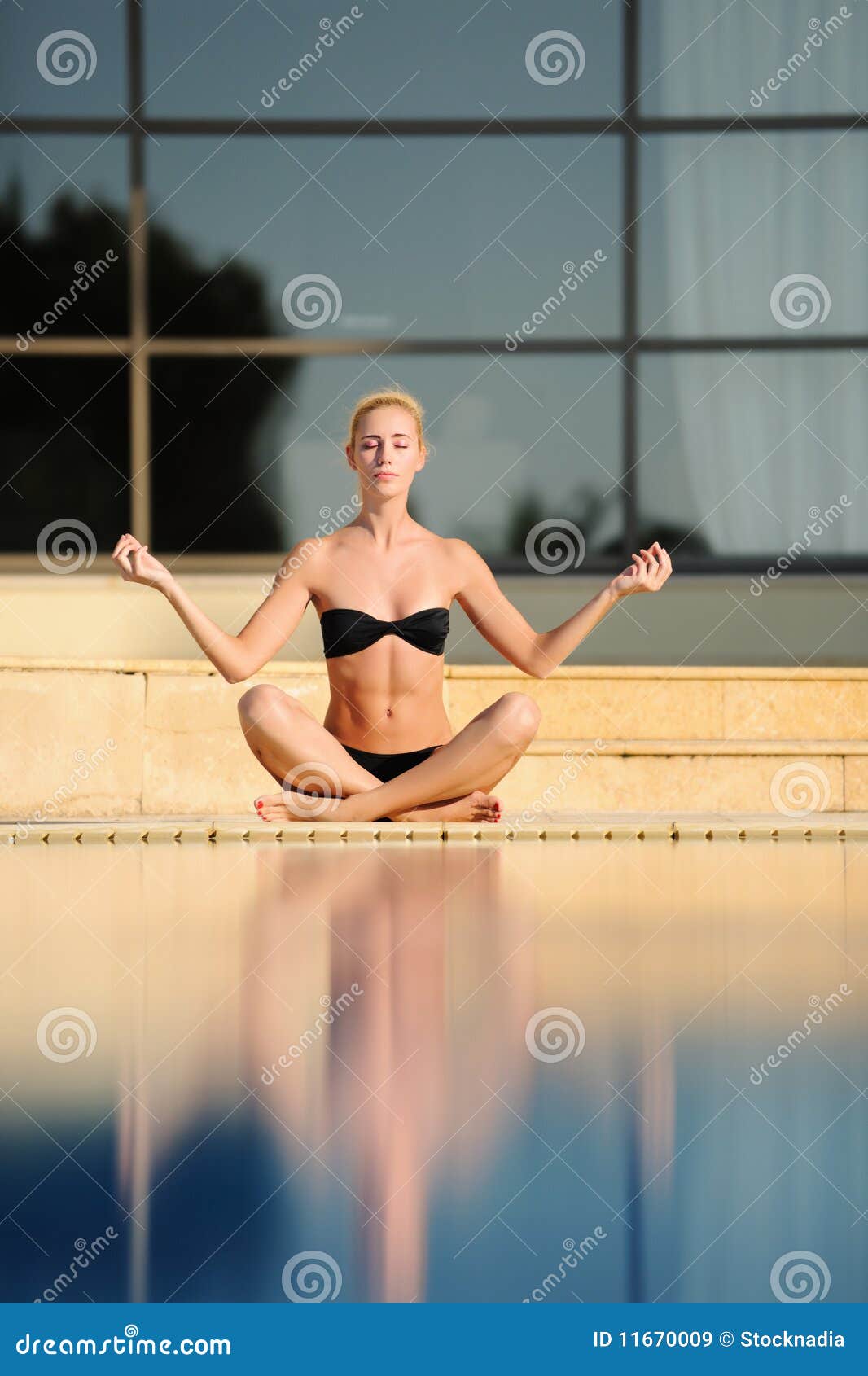 the young woman doing yoga