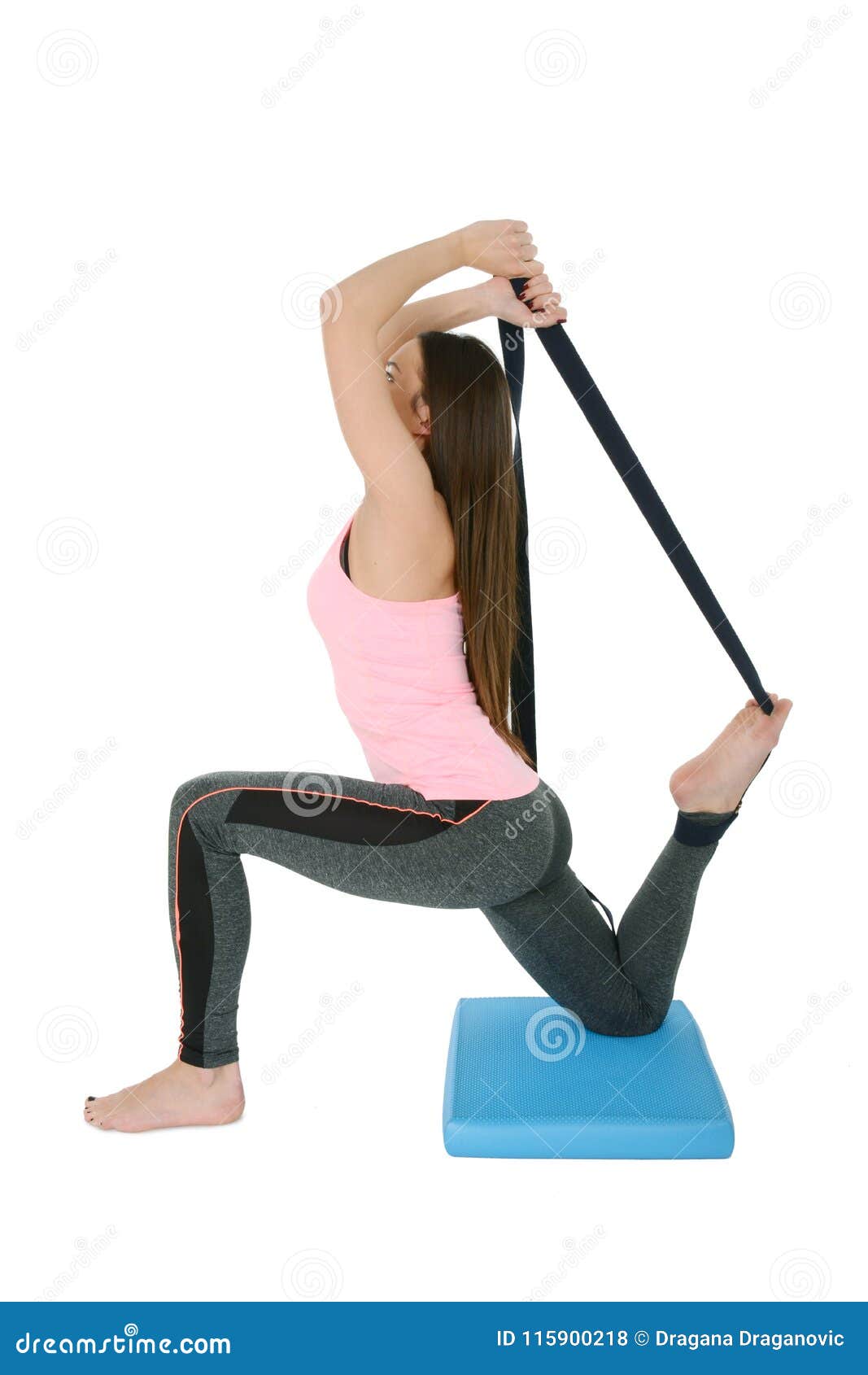Lunge exercise. Profile of sporty young man warming up, stretching,  standing in high lunge exercise, equestrian yoga pose, | CanStock