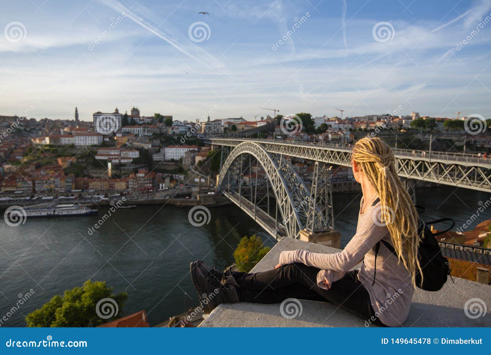 Young Woman With Dreadlocks On The View Point Opposite Dom Luis I