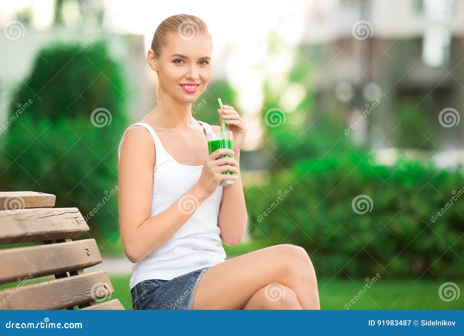 Young Woman Drink Smoothie Healthy Detox Outdoors Stock Image Image Of Outdoors Beverage 