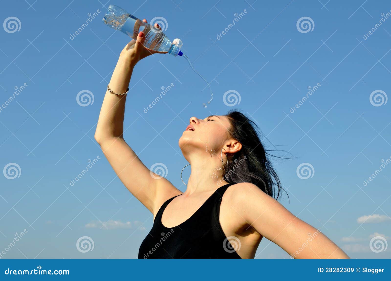 Young Woman Drinking Cold Water Stock Image Image of summertime