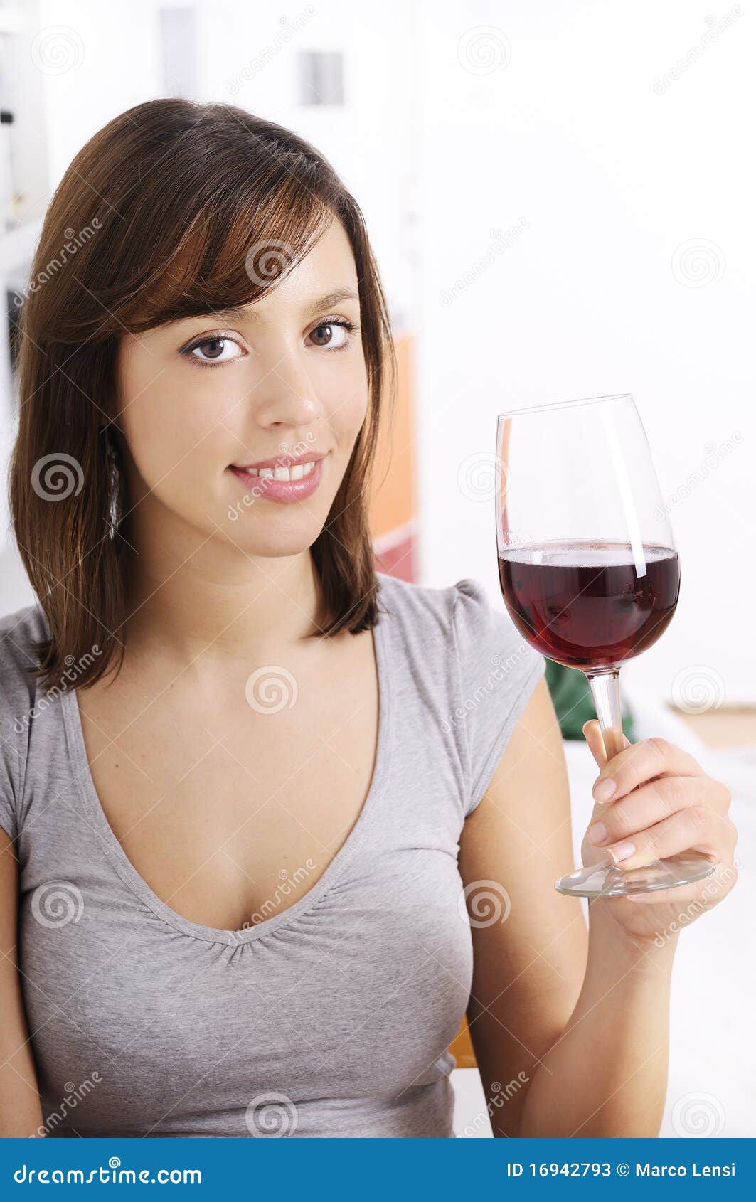 Young Woman Drinking Red Wine Stock Image - Image of indoor, food: 16942793
