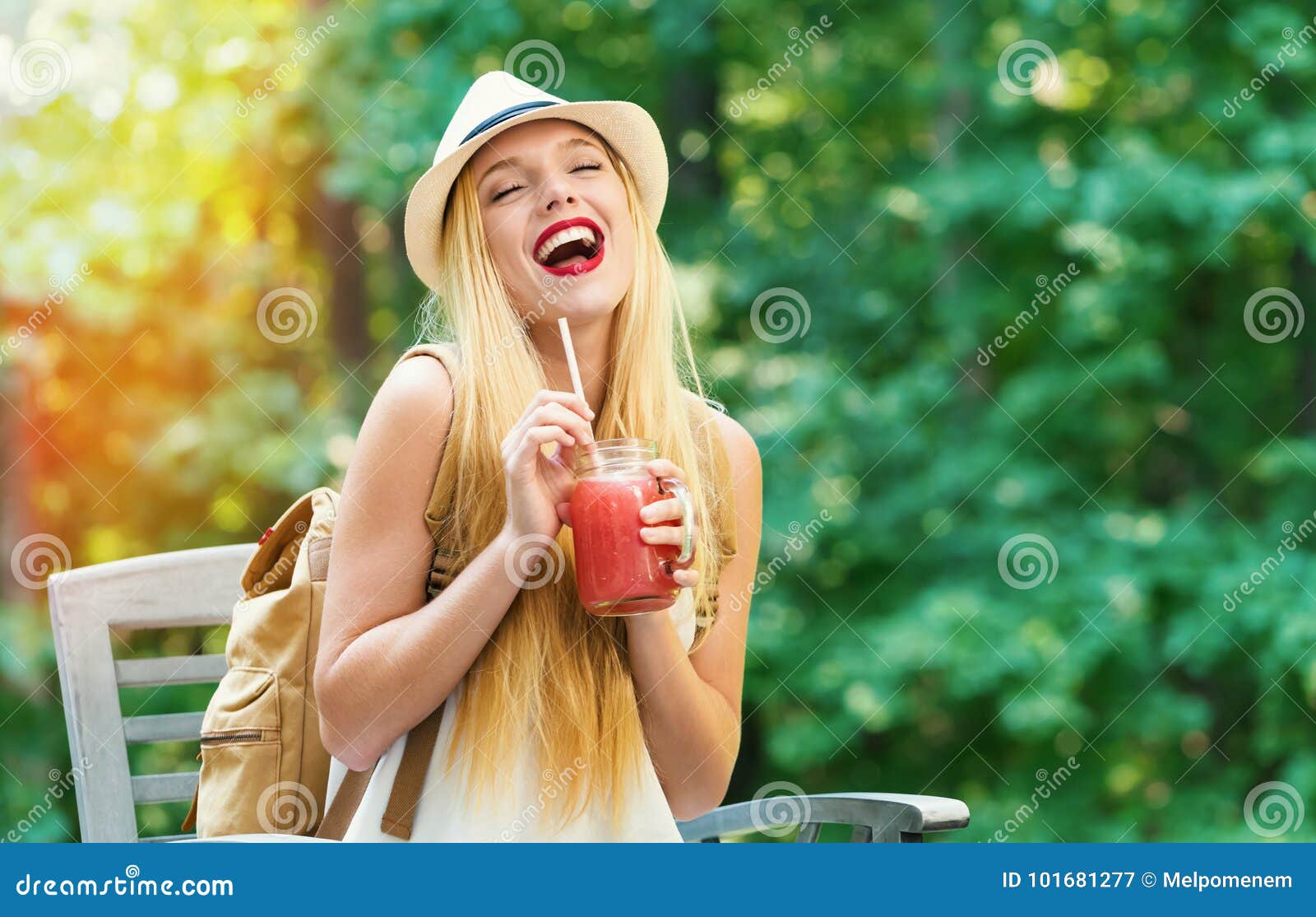 Young Woman Drinking A Smoothie Outside Stock Image Image Of People Face 101681277 