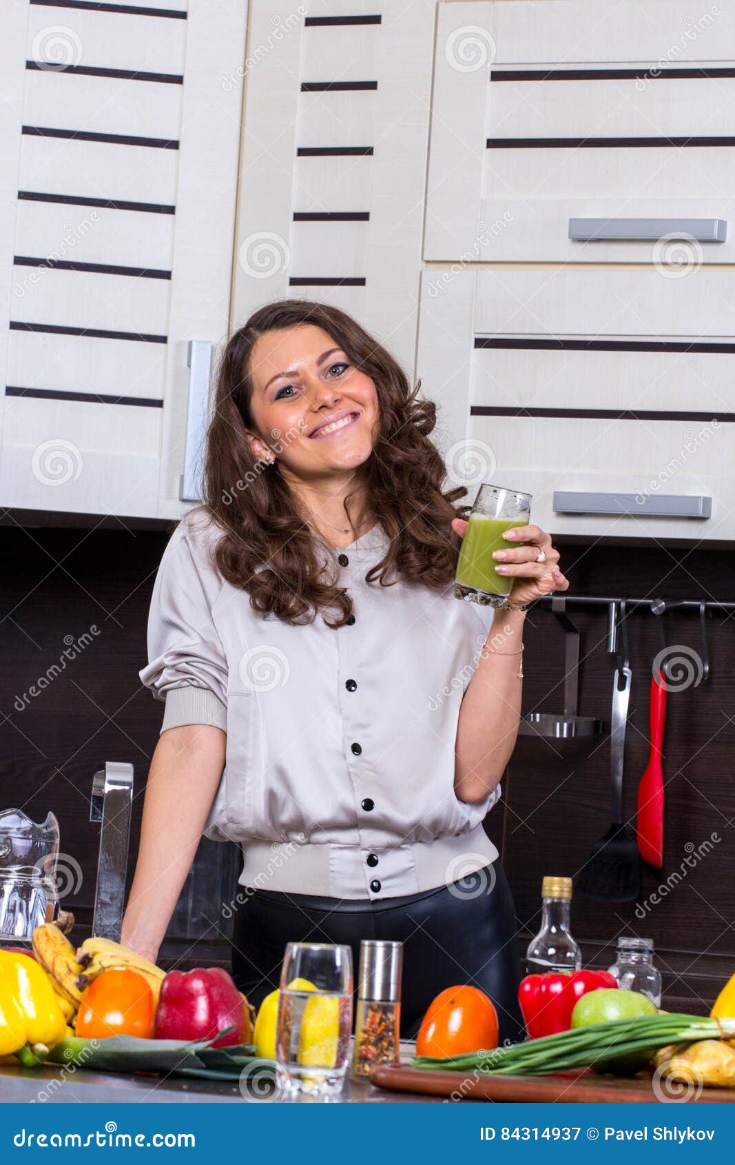 Young Woman with Drinking Vegetable Juice Stock Image Image of