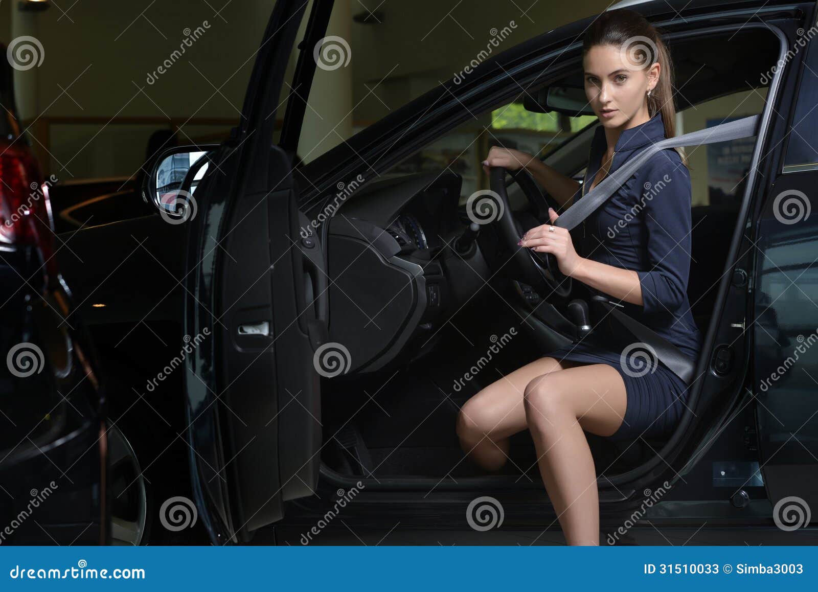 Young Woman Driver In Her Car With Safety Belt Stock Image Image