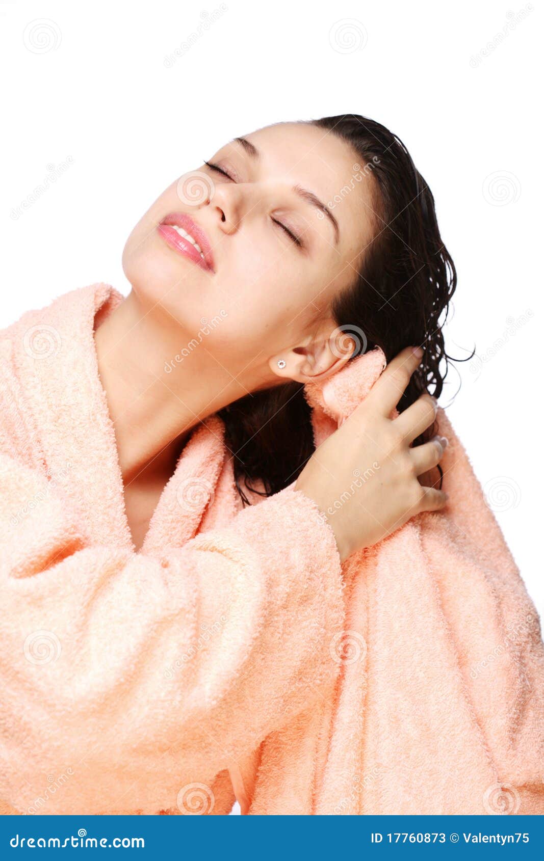 Young Woman Drys Hairs With Towel. Stock Image Image of modern, care
