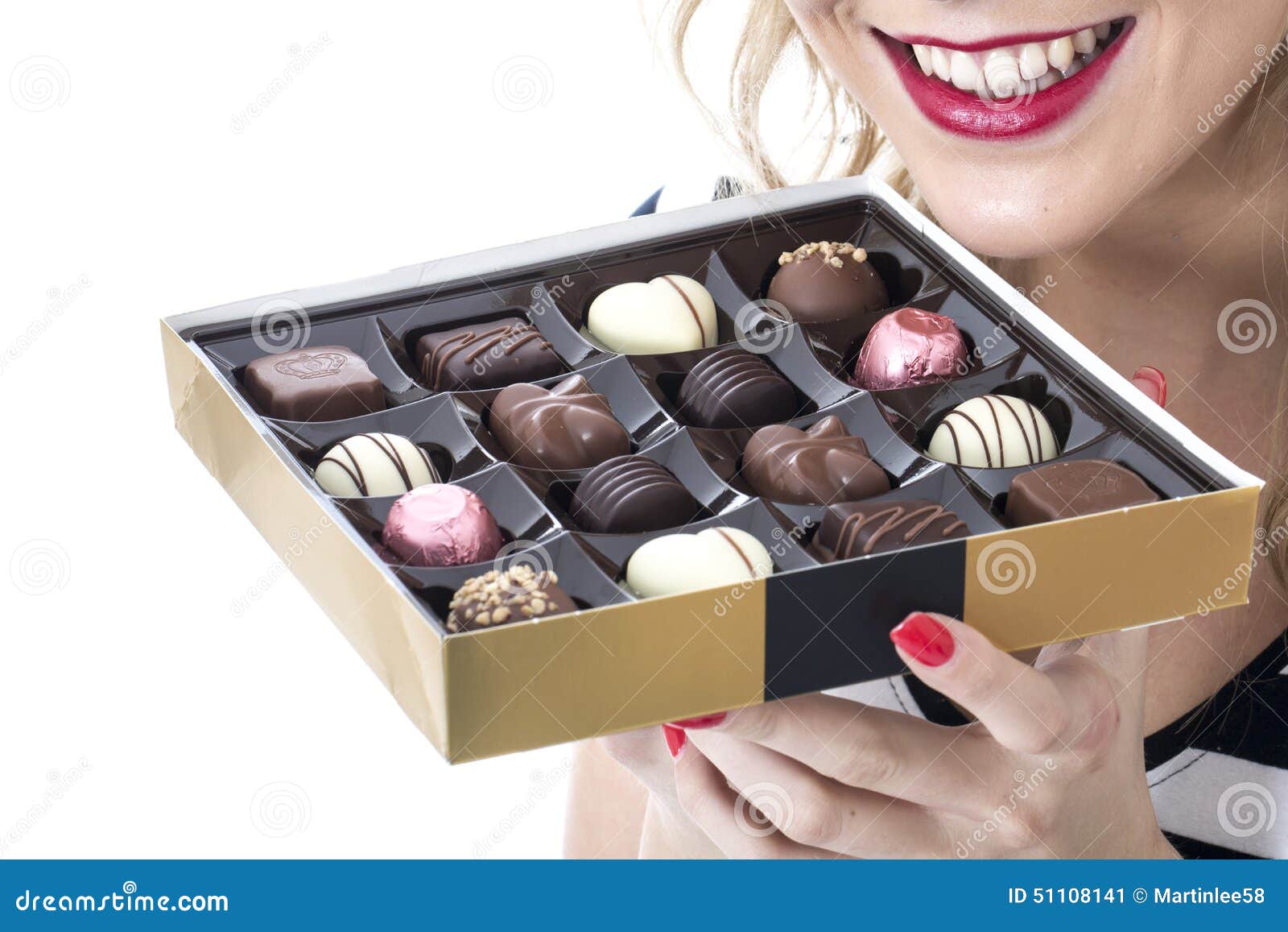 Young Woman Eating Box of Chocolates Stock Image Image of chocolates, pretty 51108141