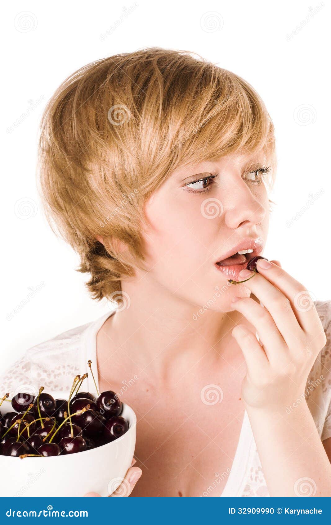 Young Woman Eating Cherries Stock Photo Image of healthy, woman 32909990