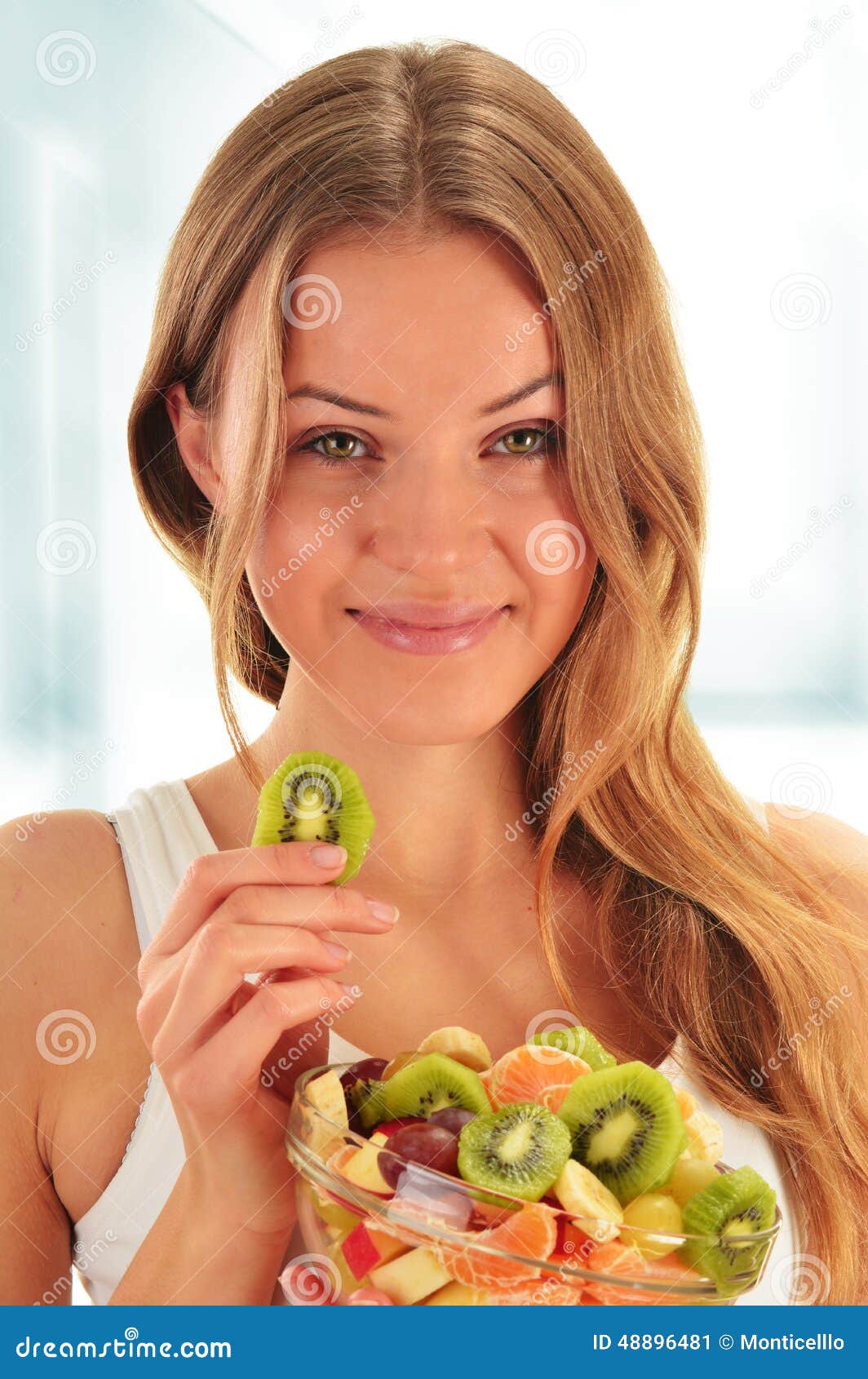 Young Woman Eating Fruit Salad Stock Image Image of apple, meal 48896481