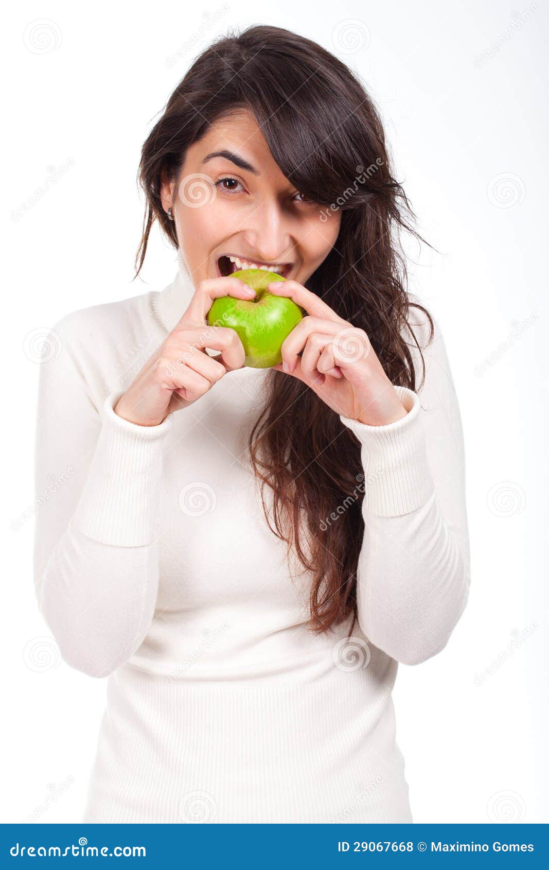 Young Woman Eating a Green Apple Stock Photo Image of lady, figure