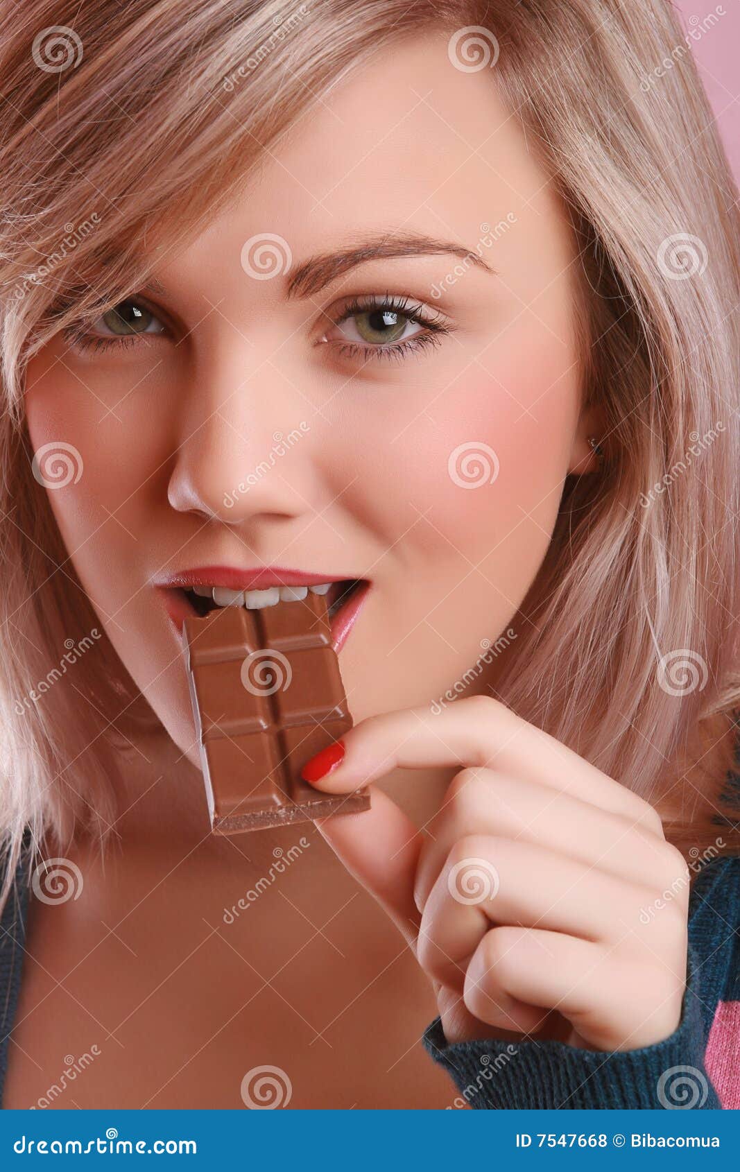 Young Woman Eating Milk Chocolate Stock Photo Image of close, eating