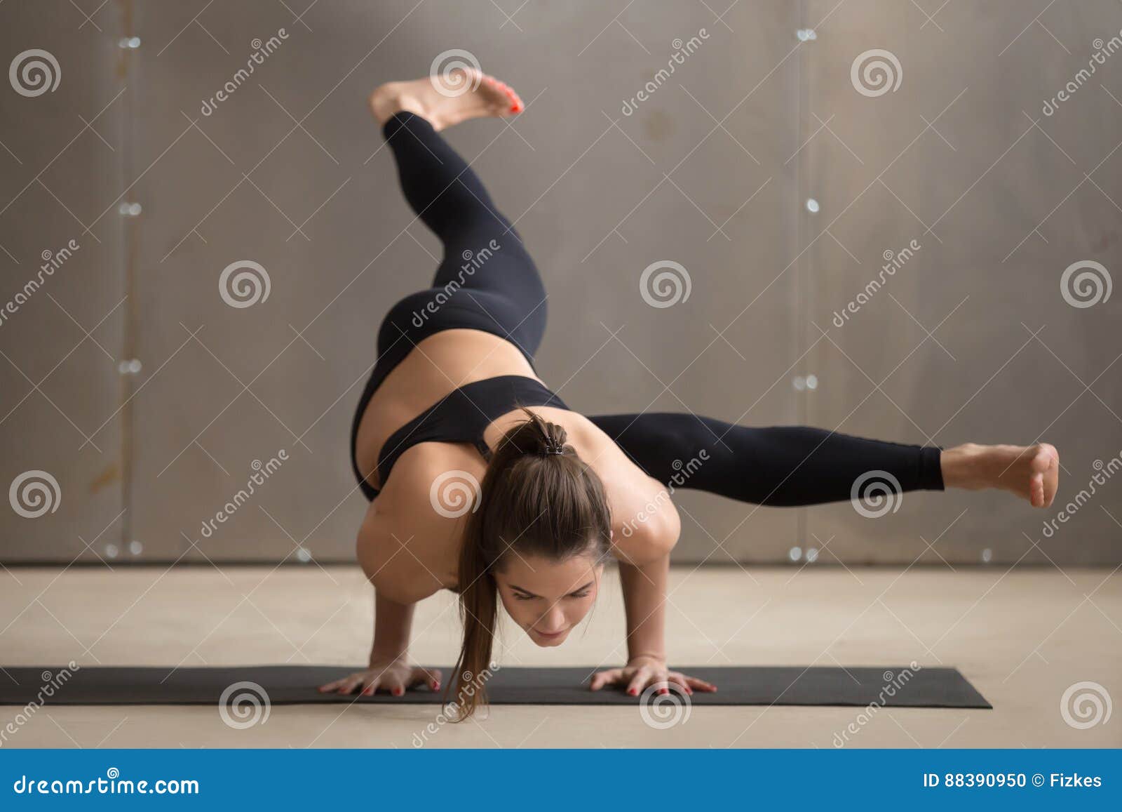 Young Woman In Eka Pada Koundinyasana 1 Pose Grey Studio Stock Photo Image Of Loss Girl 0950 Young Woman In Eka Pada Koundinyasana 1 Pose Grey Studio Stock Photo Image Of Loss Girl 0950
