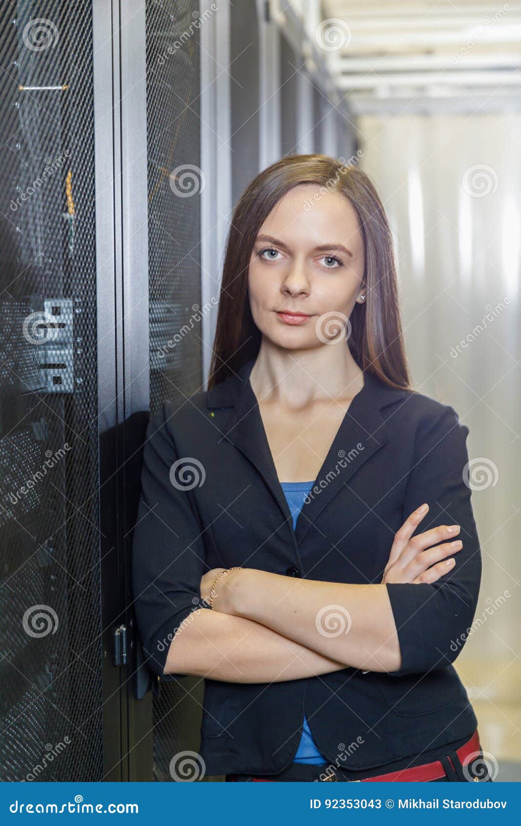 Young Woman Engineer at the Network Equipment Stock Image Image of