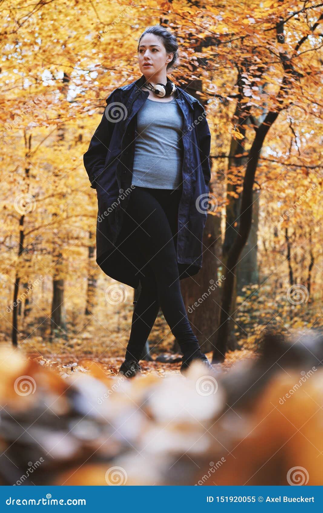 Young Woman Enjoying Autumn Walk in the Woods Stock Image - Image of ...