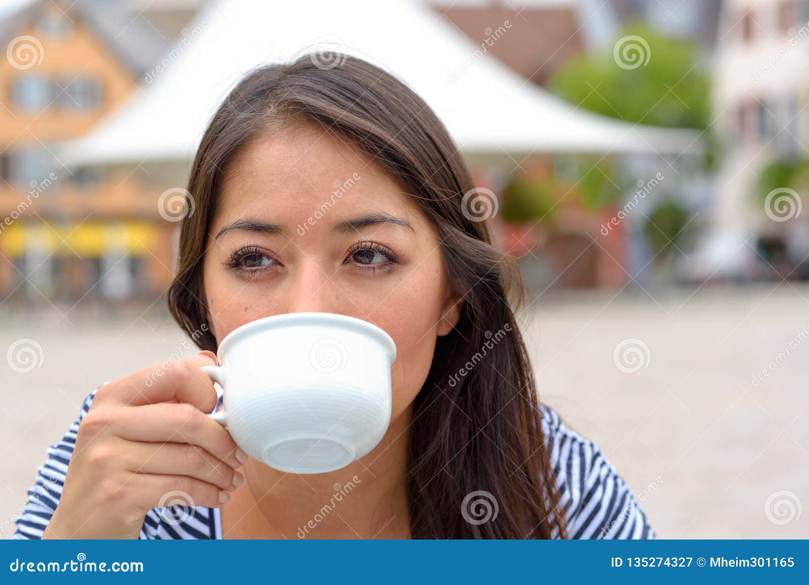 Young Woman Enjoying A Cup Of Coffee Or Tea Stock Image - Image of ...