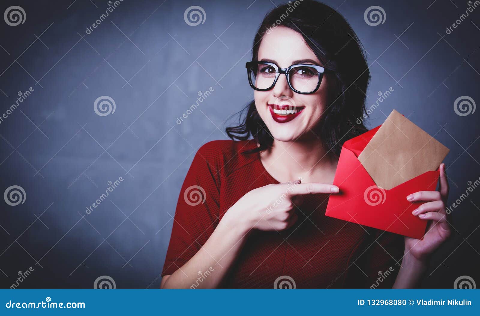 Young Woman with Envelope and Letter Stock Photo - Image of glasses