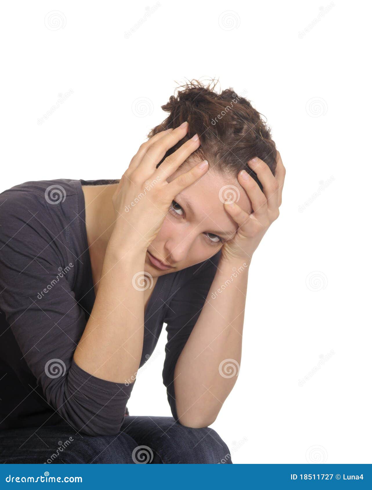 Young woman is exhausted stock image. Image of weak, gray 18511727