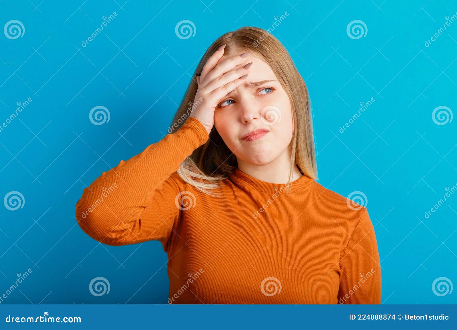 Young Woman Experiencing Stress Headache Holding Her Head ...