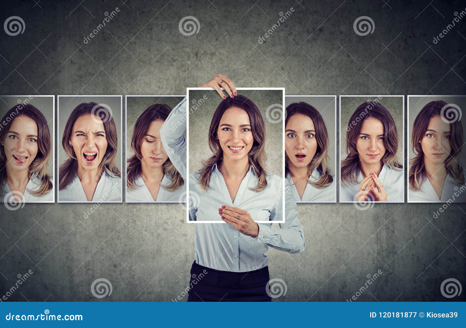 young woman expressing different emotions