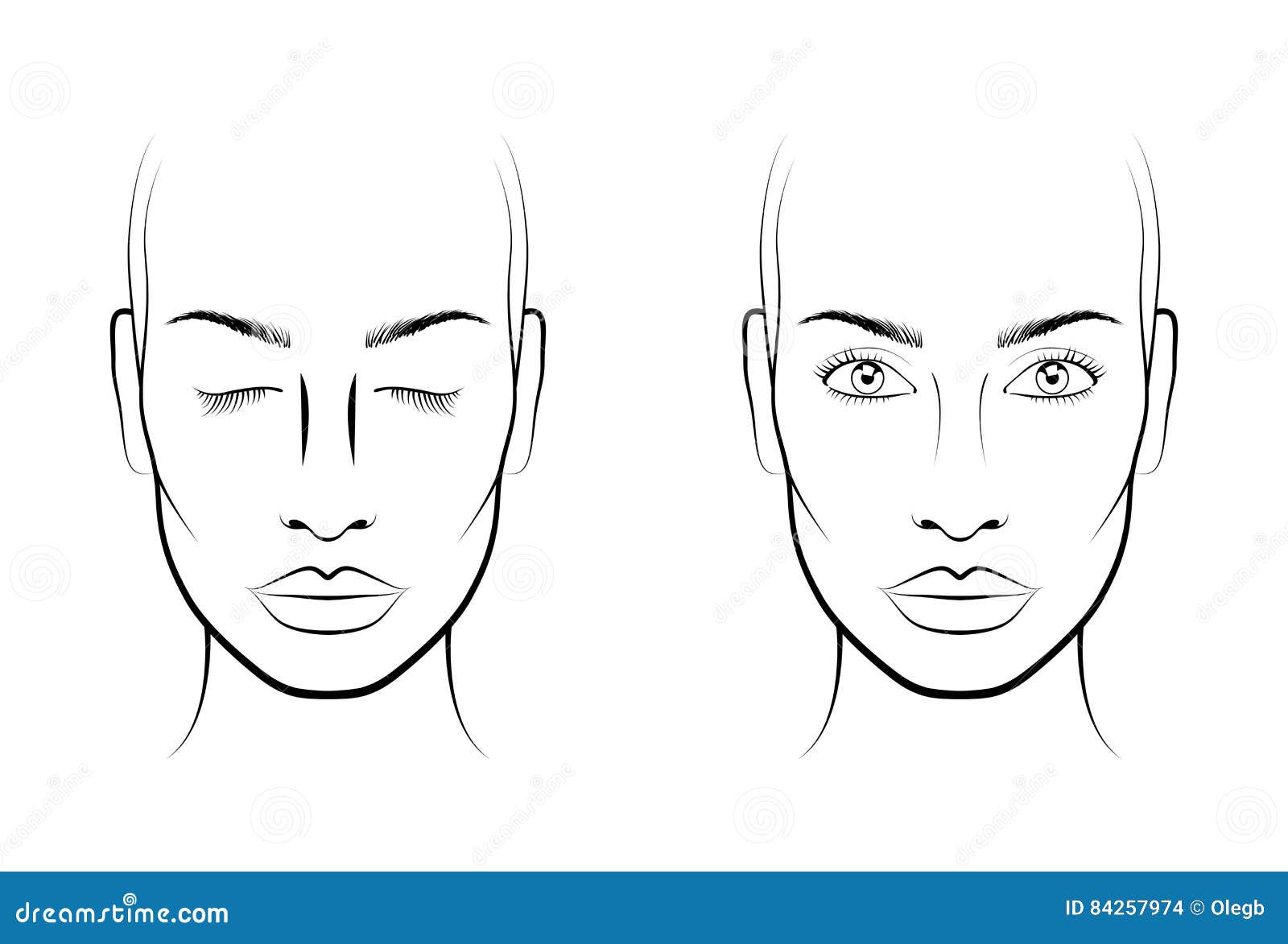 Young Woman. Face Chart Makeup Artist Blank. Template. Stock Vector
