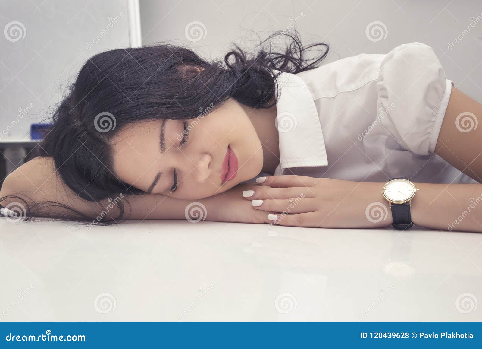 Young Woman Falling Asleep At Workplace Stock Photo Image Of
