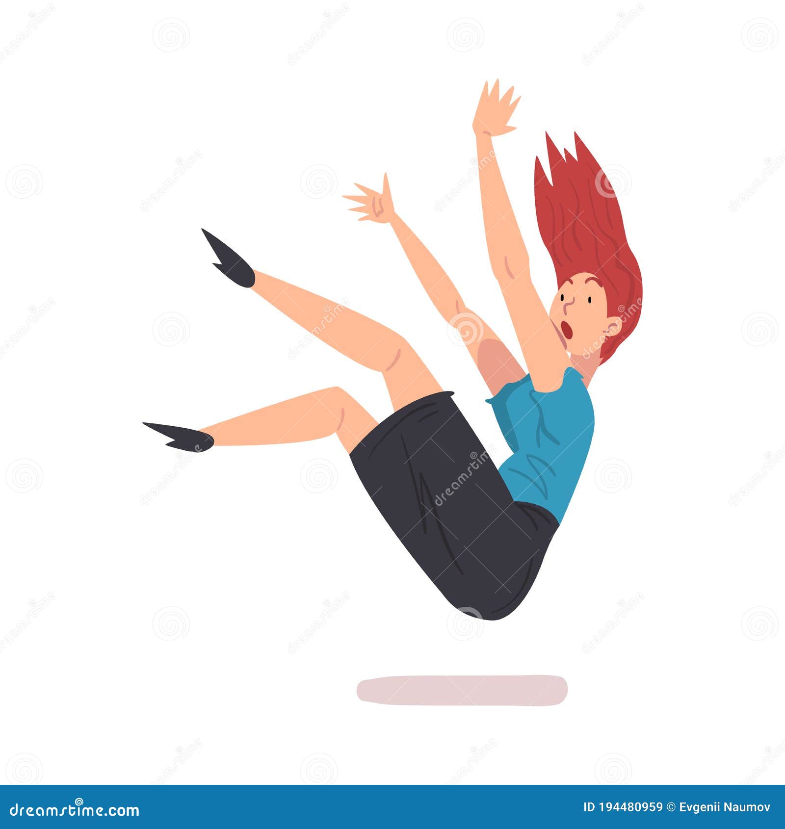Young Woman Falling Down, Female Person with Frightened Expression on