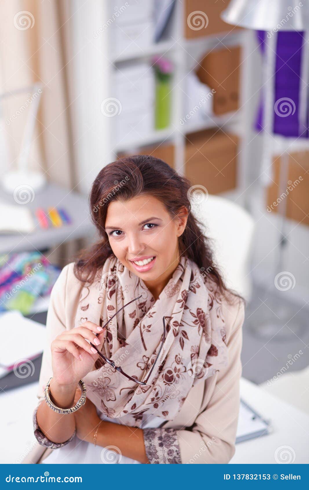 Young Woman Fashion Designer Working at Studio. Stock Image - Image of ...