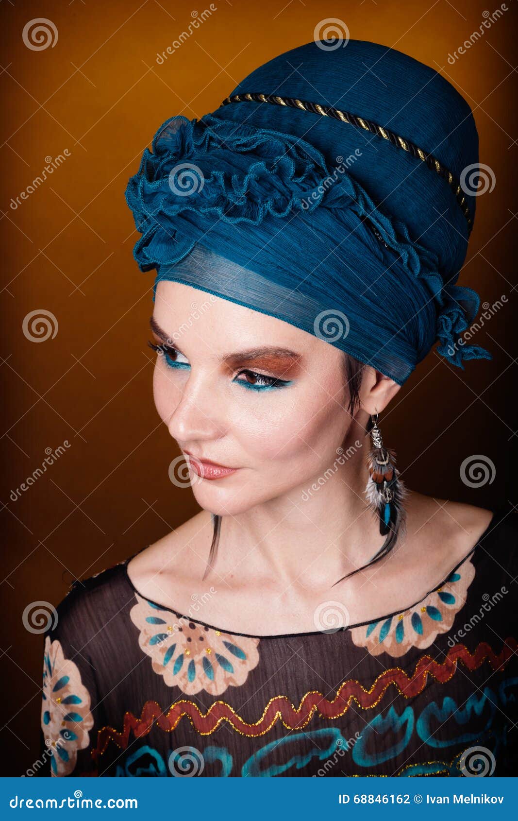 young woman fasion makeup blue brown