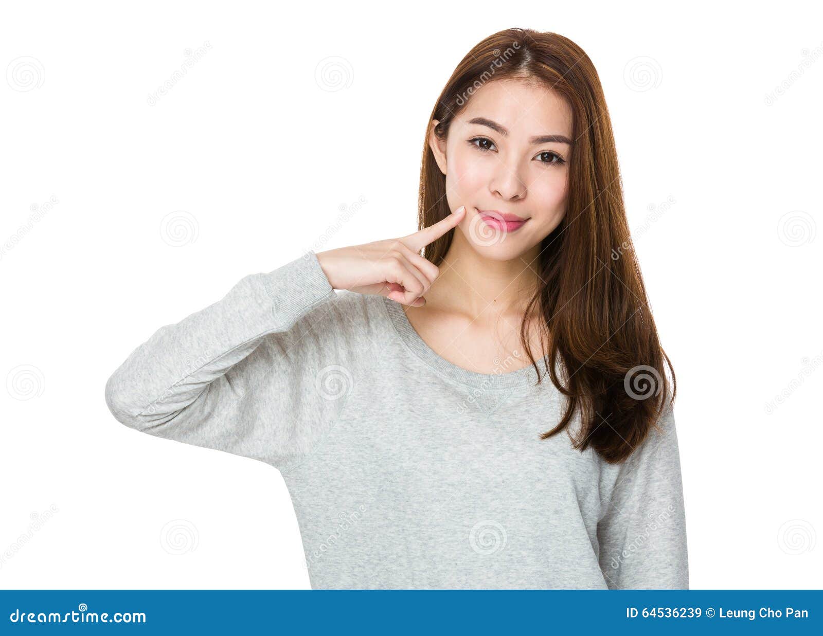 Young Woman with Finger Point To Her Teeth Stock Image - Image of ...