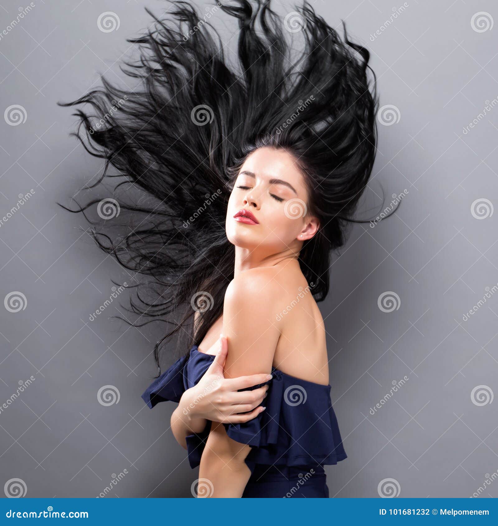 Young Woman with Floating Hair Stock Photo Image of hair, grey 101681232