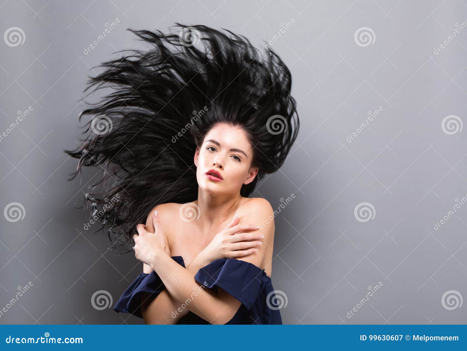 young woman with floating hair